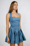 Play It Sweet Halter Denim Mini Dress - Indigo