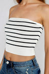 Act Cute Strapless Stripe Crop Top - Ivory