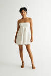 Go On Ivory Textured Strapless Back Tie Skater Dress