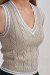 Classic Twist Cable Knit Tank Top - Khaki