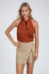 Modern Luxe Faux Leather Skort - Khaki