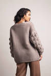 Ophelia Khaki Pom Pom Sleeve Sweater Cardigan