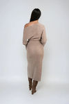 Winter Luxe One Shoulder Sweater Midi Dress - Latte