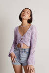 Festive Minds Lavender Crochet Long Sleeve Crop Top