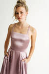 Too Dramatic Lavender Satin Lace-Up Slit Maxi Dress
