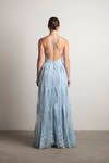 Analise Light Blue Plunging Floral Maxi Dress