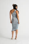 Breanna Light Blue One Shoulder Ruched Bodycon Midi Dress