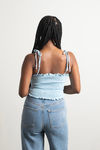 Care About Me Light Blue Smocked Tie Strap Crop Tank Top