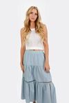 Solenn Light Blue Tiered Long Skirt with Lace Trim