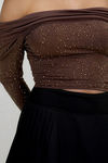 Dare to Dazzle Off the Shoulder Blouse - Light Brown