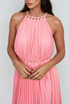 Honey Chain Halter Pleated Maxi Dress - Light Coral