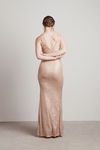 Make An Entrance Light Gold Mesh Sequins Bodycon Maxi Dress