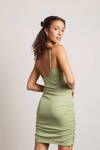 Might Be Time Light Green Ribbed Ruched Bodycon Mini Dress