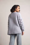 Ophelia Light Grey Pom Pom Sleeve Sweater Cardigan