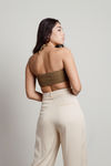 Kickin Back Light Olive Linen Halter Tie Front Crop Top