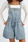 On the Go Pocketed Drawstring Romper - LT Denim