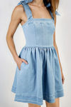 Serve Vibes Shoulder Tie Denim Mini Dress - LT Denim