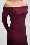 Femme Allure Buttoned Off Shoulder Midi Dress - Maroon