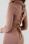 Khal Lace Back Turtleneck Mini Dress - Marsala
