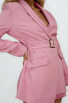 Girl Boss Belted Long Sleeve Romper - Mauve