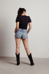 Replay Medium Wash High Rise High-Low Rolled Shorts