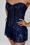 Glow Getter Sequins Off Shoulder Romper - Midnight