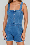 Mood Check Button Down Denim Romper - Midtone Denim