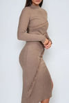 Prairie Allure Long Sleeve Knit Maxi Dress - Mocha