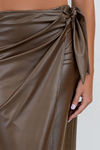 Silken Poise Leather Midi Skirt - Mocha