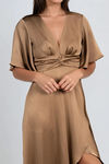 The Joy Of It Satin Surplice Maxi Dress - Mocha