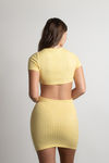 Say It Again Mustard Yellow Pointelle Cutout Bodycon Mini Dress
