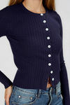 Classic Chic Button Front Knit Cardigan - Navy
