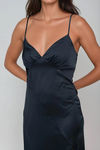 Emmalyn Satin Slit Midi Dress - Navy