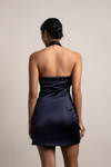 Just On Time Navy Halter Keyhole Satin Mini Dress