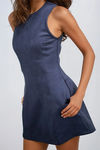 Modern Allure Pocketed Suede Mini Dress - Navy