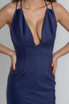 Pure Elegance Plunge Backless Maxi Dress - Navy