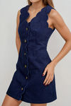 Sweet Edge Scallop Button Mini Dress - Navy