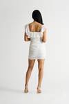 Althea Off White Ruffled Ruched Bodycon Mini Dress