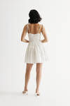 Evaline Off White Smocked Babydoll Ruffled Dress