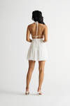 Monika Off White Halter Tiered Skater Mini Dress