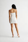 Rai Off White Ruffled and Ruched Lace-Up Mesh Bodycon Dress