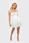 Saige Off White Ruffle Detailed Ruching Short Mini Dress