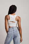 Step Up Off White Ribbed Halter Cutout Crop Top