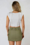 Mood Lifter Belted Mini Skirt - Olive