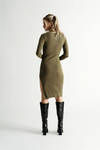 Weave A Spell Olive Ribbed Bodycon Midi Sweater Dress
