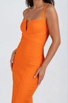 Bold Essence Ribbed Bodycon Midi Dress - Orange