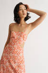 Maia Orange Floral Cutout Midi Slip Dress