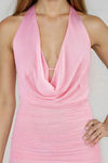 Flirty Vibes Halter Cowl Bodycon Mini Dress - Pink
