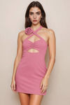 Zammarah Cross Halter Bodycon Mini Dress - Pink
