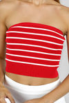 Act Cute Strapless Stripe Crop Top - Red